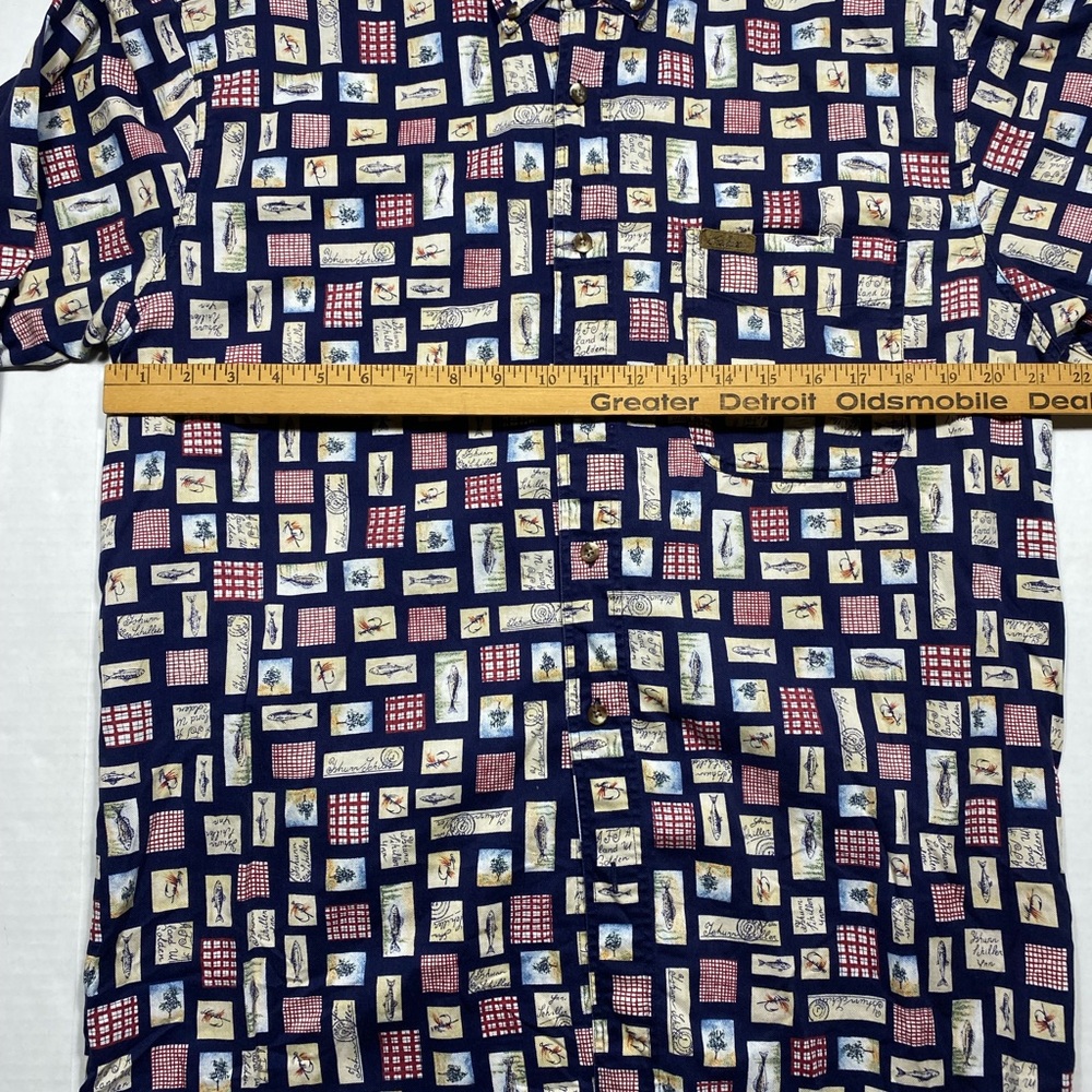 Woolrich Men's Fly Fishing Pattern Blue Long Sleeve Button Shirt - Picture 9 of 10